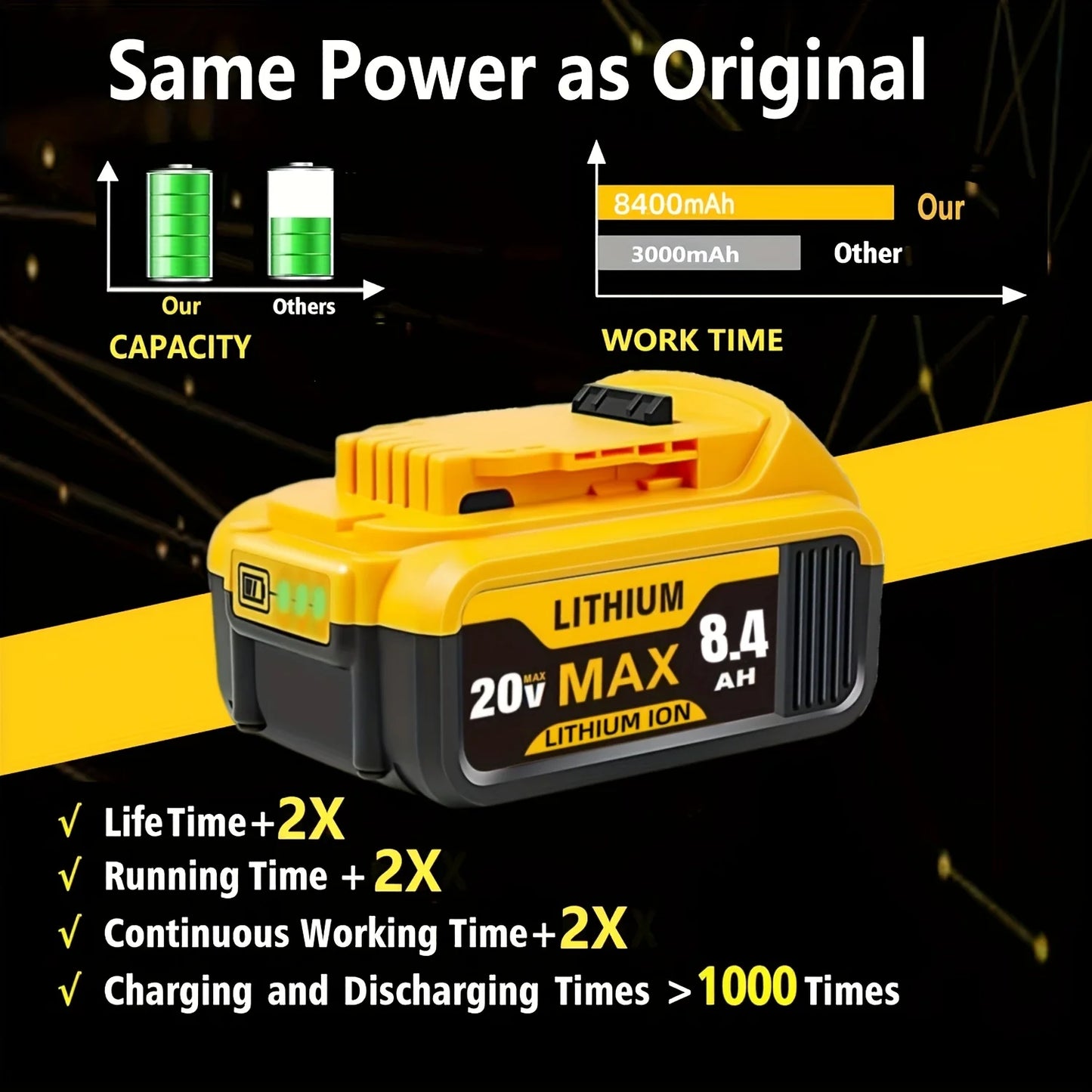 1/2/4 8.4Ah 20V Replacement Lithium-ion Batteries /Dewalt Cordless Power Tool With DCB200