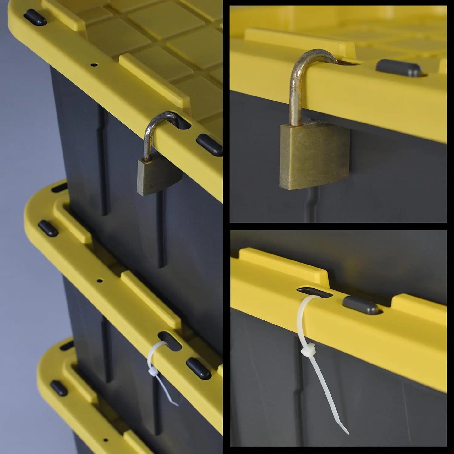 Black&Yellow 17-Gal Heavy Duty Tough Storage Container&Snap-Tight Lid,(12.5”Hx18”Wx26.9”D), [4 Pack]