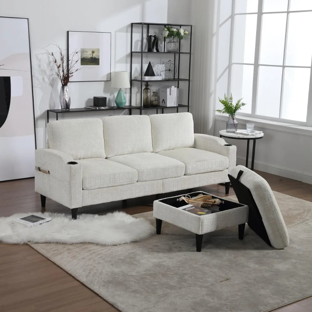 2024 New L-Shaped United Sofa with Storage Ottoman and Armrests,Modern Wood Cozy Sectional Couch