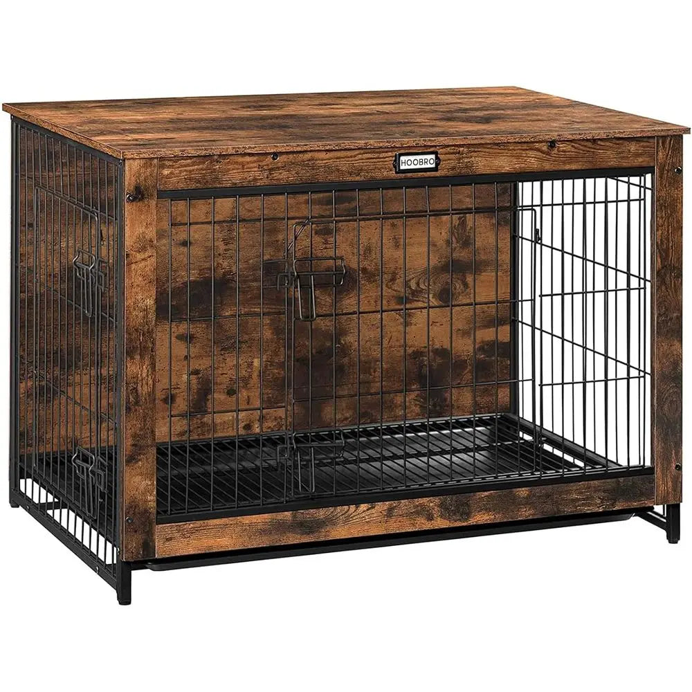 Large Wooden Dog Crate, 38.6 Indoor Kennel with Pull-Out Tray/Large, Medium, and Small Dogs