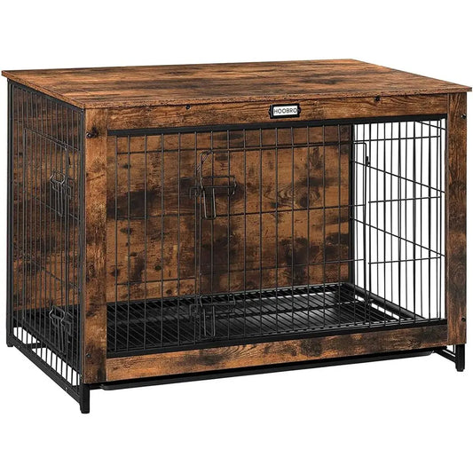 Large Wooden Dog Crate, 38.6 Indoor Kennel with Pull-Out Tray/Large, Medium, and Small Dogs