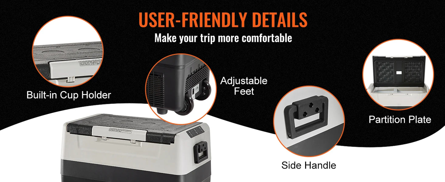 SucceBuy 35L/45L Portable Foldable Handle Car Refrigerator with Wheel Compressor Freezer