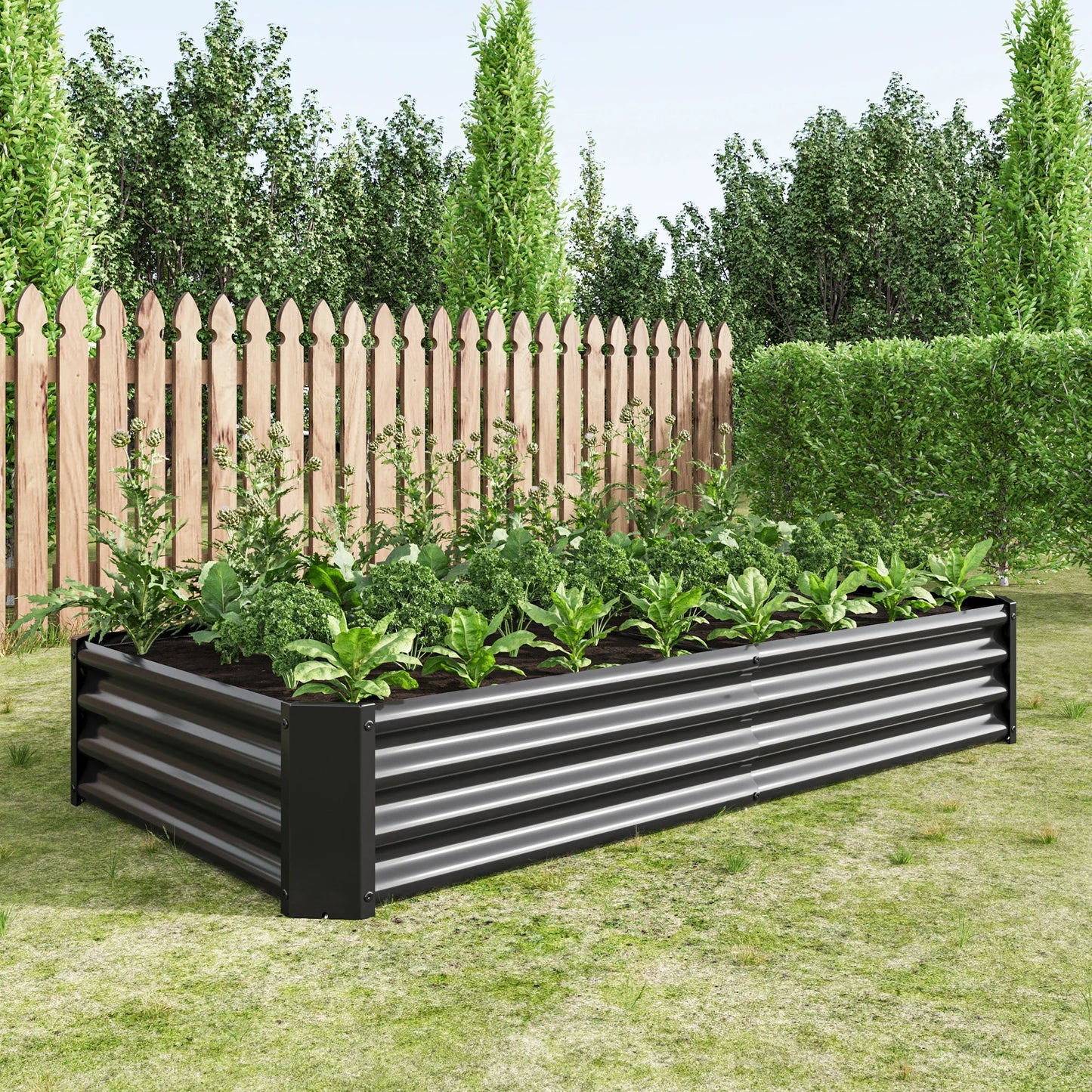 Raised Garden Bed Outdoor, 6×3×1ft , Metal Raised Rectangle Planter Beds - Black