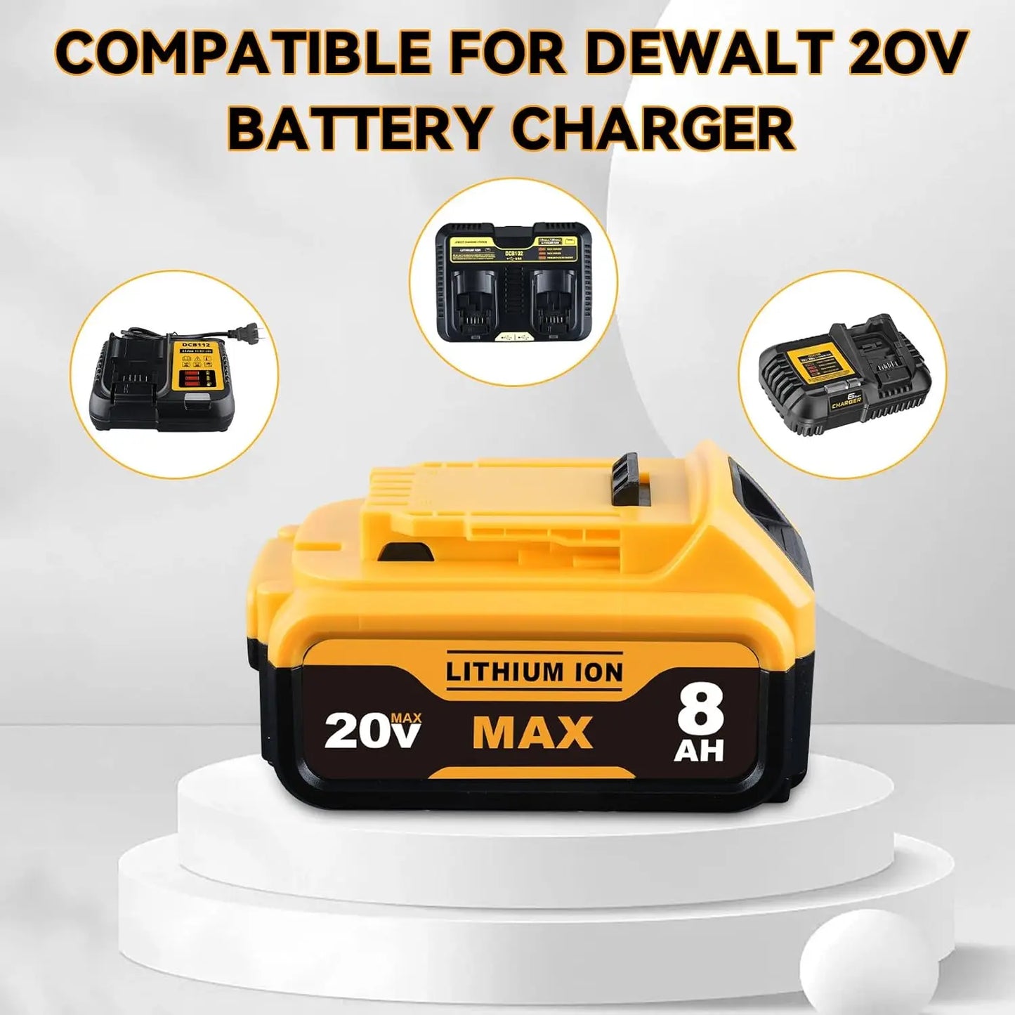 Vanon 1/2Pack DCB205 8.0Ah 20V Lithium Ion Battery 20V DCB201 DCB203 DC20 DCB206 DeWalt/20V Clone