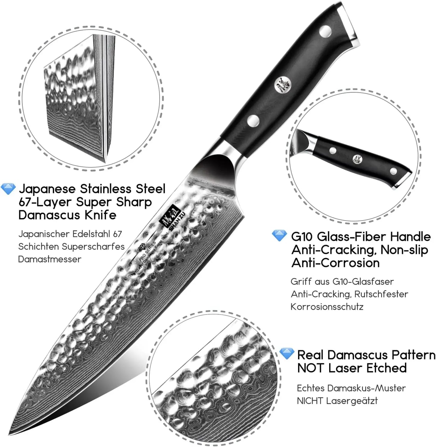 SHAN ZU Damascus Steel Knife 8 Inch VG10 67 Layer Kitchen chef Knife Japanese high carbon steel with magnetic gift box