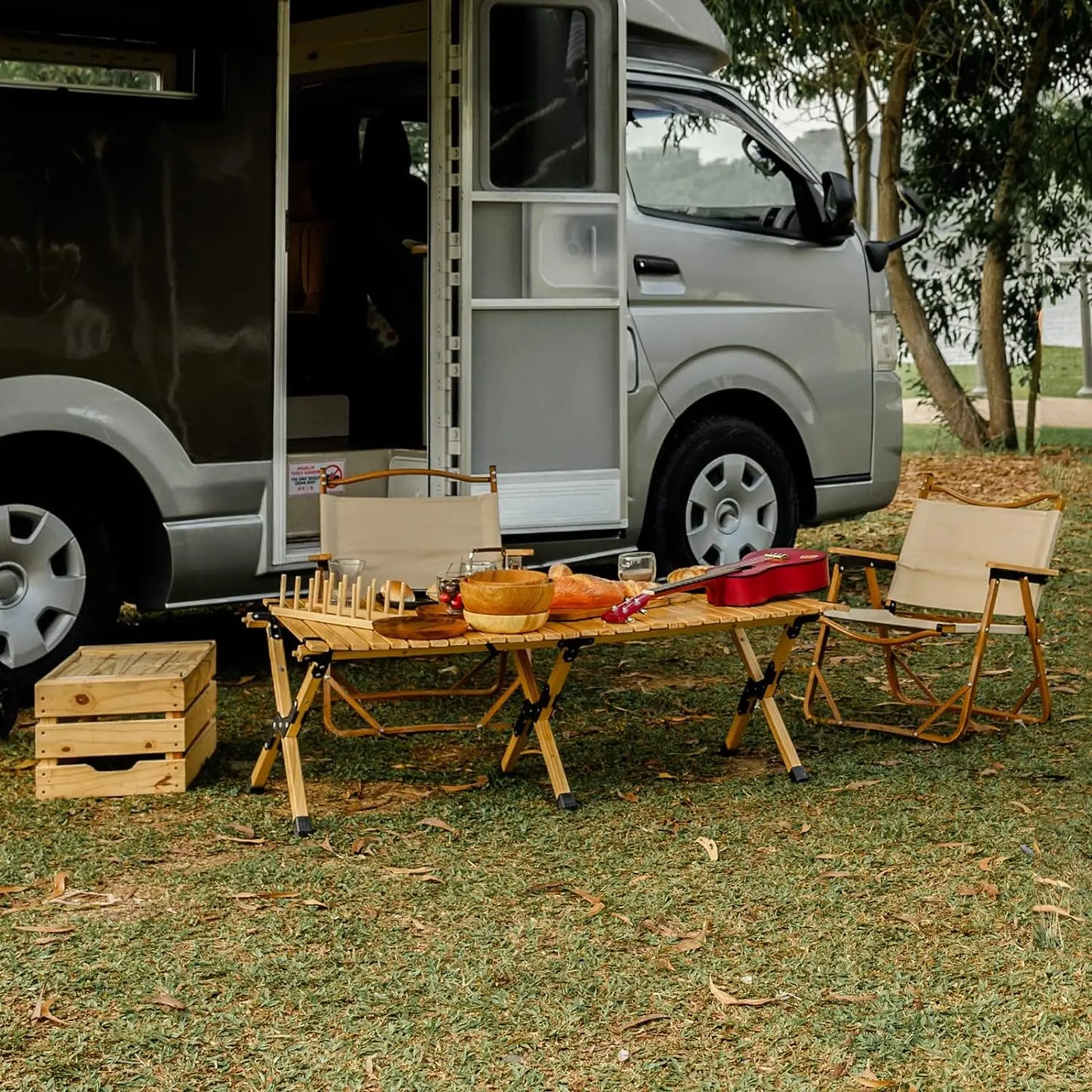 Comfort Corner 4ft Portable Picnic Table,Folding Wooden Camping Table w/ Bag,Rolling Table