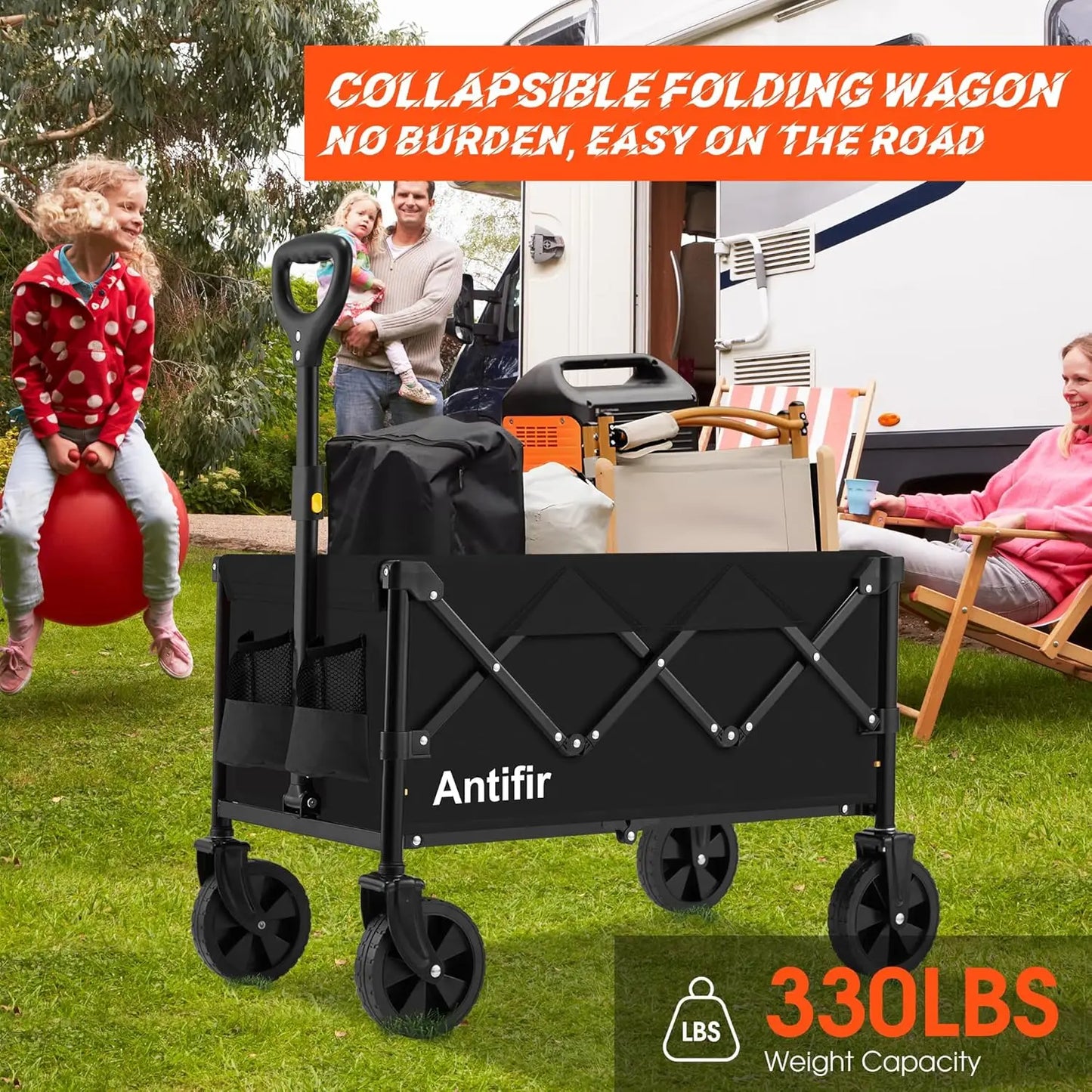 Collapsible Folding Wagon Cart, Portable Garden Wagon Cart All Terrain, Large Capacity, Heavy Duty