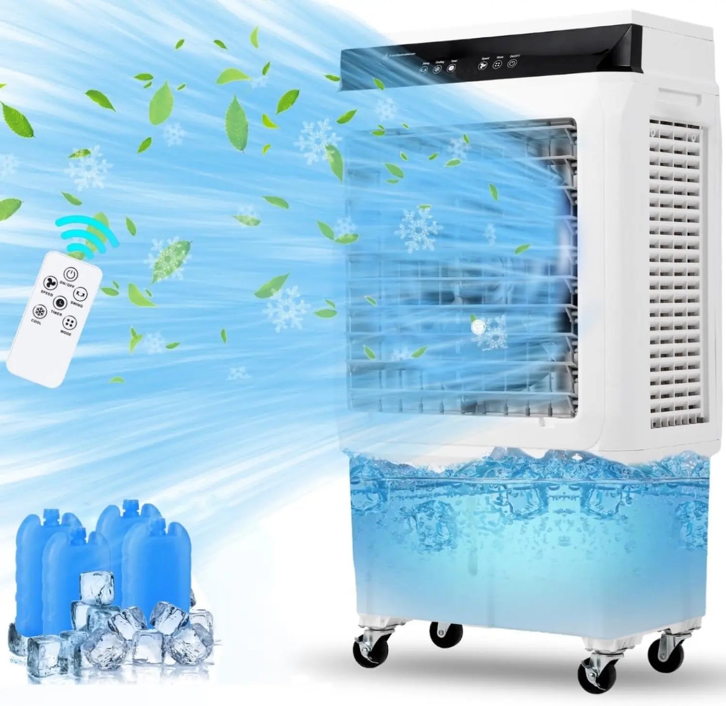 Evaporative Air Cooler, 1800CFM Swamp Cooler w/Remote 12H Timer, 4 Ice Packs, 3 Modes, 8.4 Gallon