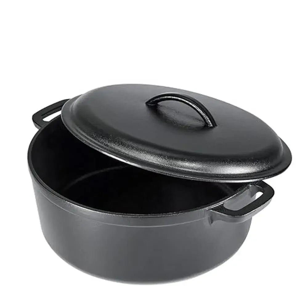 Cast Iron Dutch Oven Pot Pre-Seasoned Lid Dual Handles 7-Quart Black