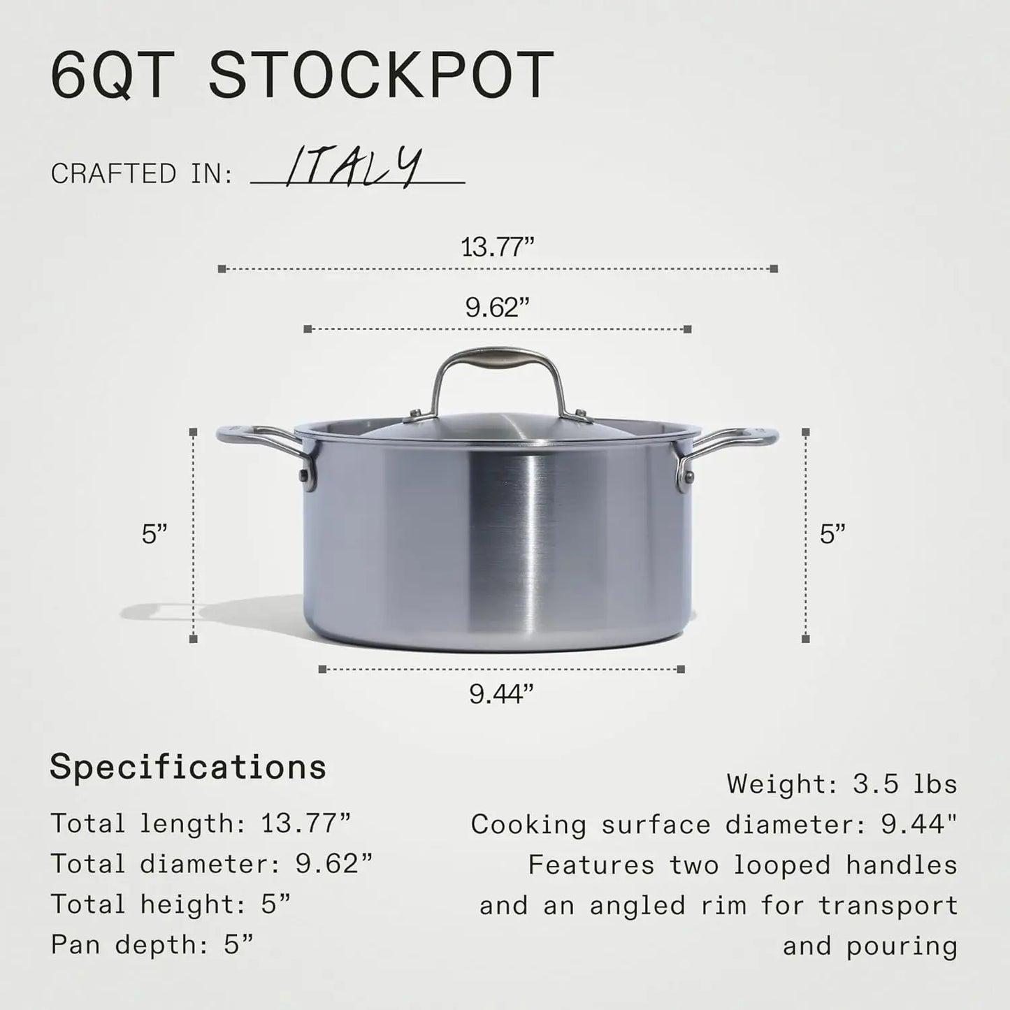 Made In Cookware-6/8/12 Quart Stainless Steel Stock Pot With Lid-5 Ply Stainless Crafted in Italy