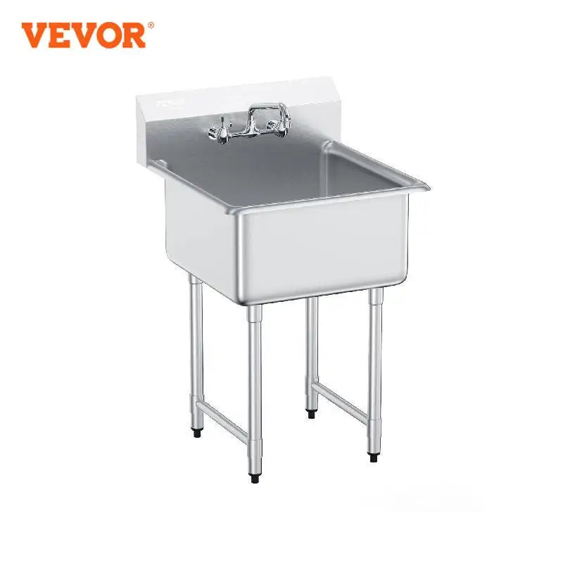 VEVOR Stainless Steel Kitchen Utility Sink 1 Compartment Restaurant Commercial Steel Sink w/Faucet