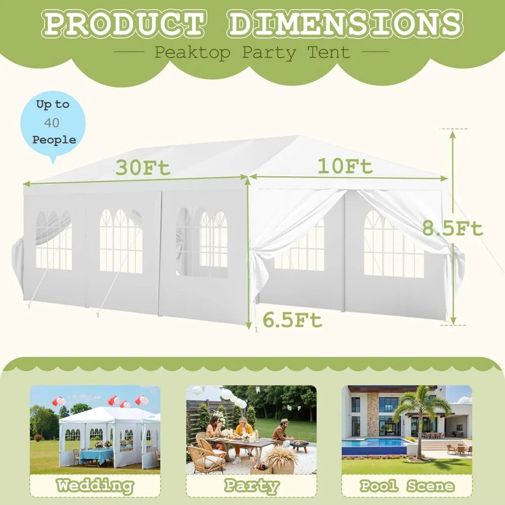 10' × 30' Party Tent Outdoor Tent for Party Rainproof Wedding Tent Event Booth for up to 40 People