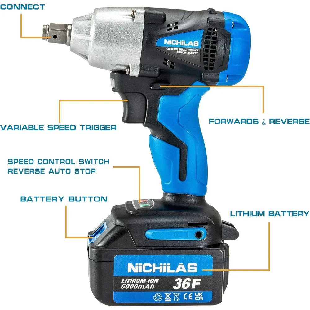 2 IN 1 Screwdriver Head, 21V power wrench, 420Nm High Torque, 4 Pole Motor, Inc. Battery & Box