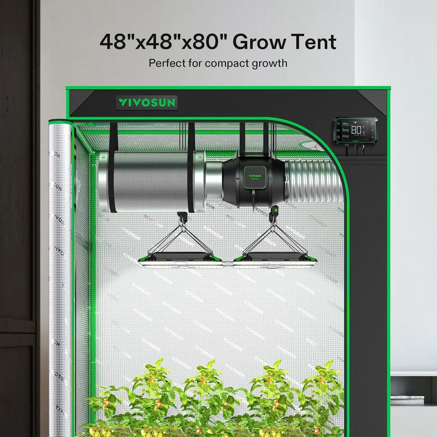 48"x48"x80" High Reflective Mylar w/ Observation Window &Floor Tray for Hydroponics Plant Growing