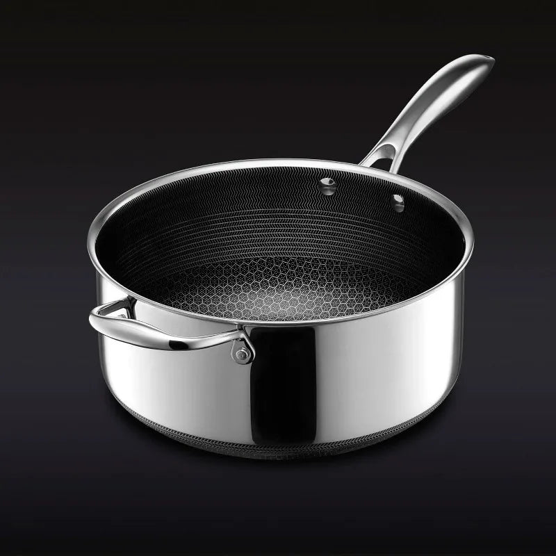 HexClad Hybrid Nonstick 5-Quart Saucepan w/Tempered Glass Lid, Stay-Cool Handle, Induction Ready