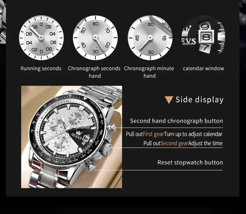 OLEVS Men's Watches Chronograph Stainless Steel Waterproof Business Wristwatch Men (Exclusive Design)