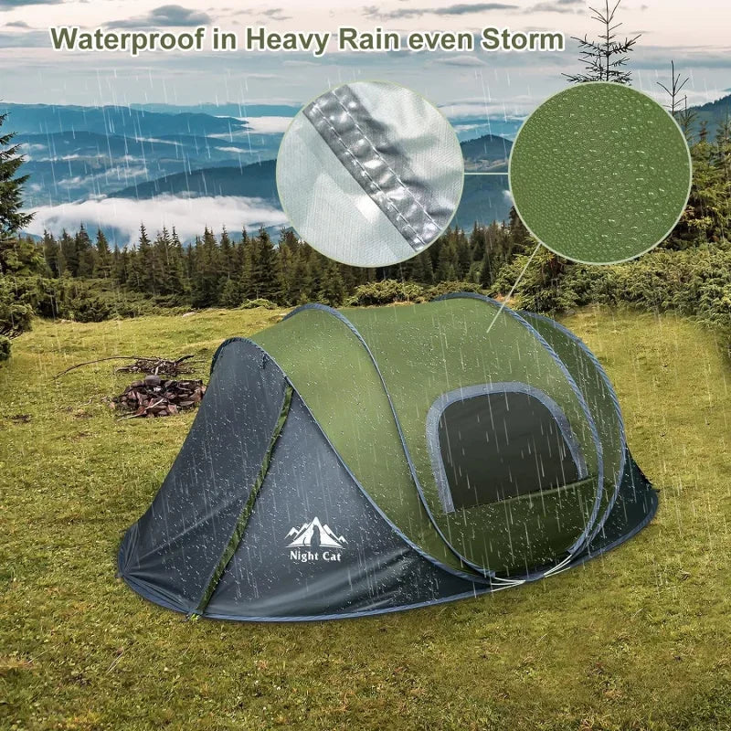 NIGHT CAT EASY-UP Camping Tent: 2 Person Tent Waterproof Instant Easy Setup Family Tent