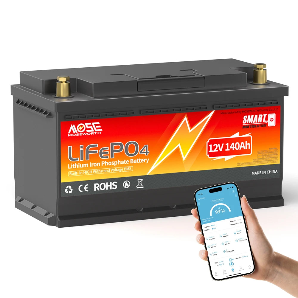 12V 24V LiFePO4 Battery w/Bluetooth 100Ah 140Ah 168Ah Lithium Iron Phosphate Battery Rechargeable