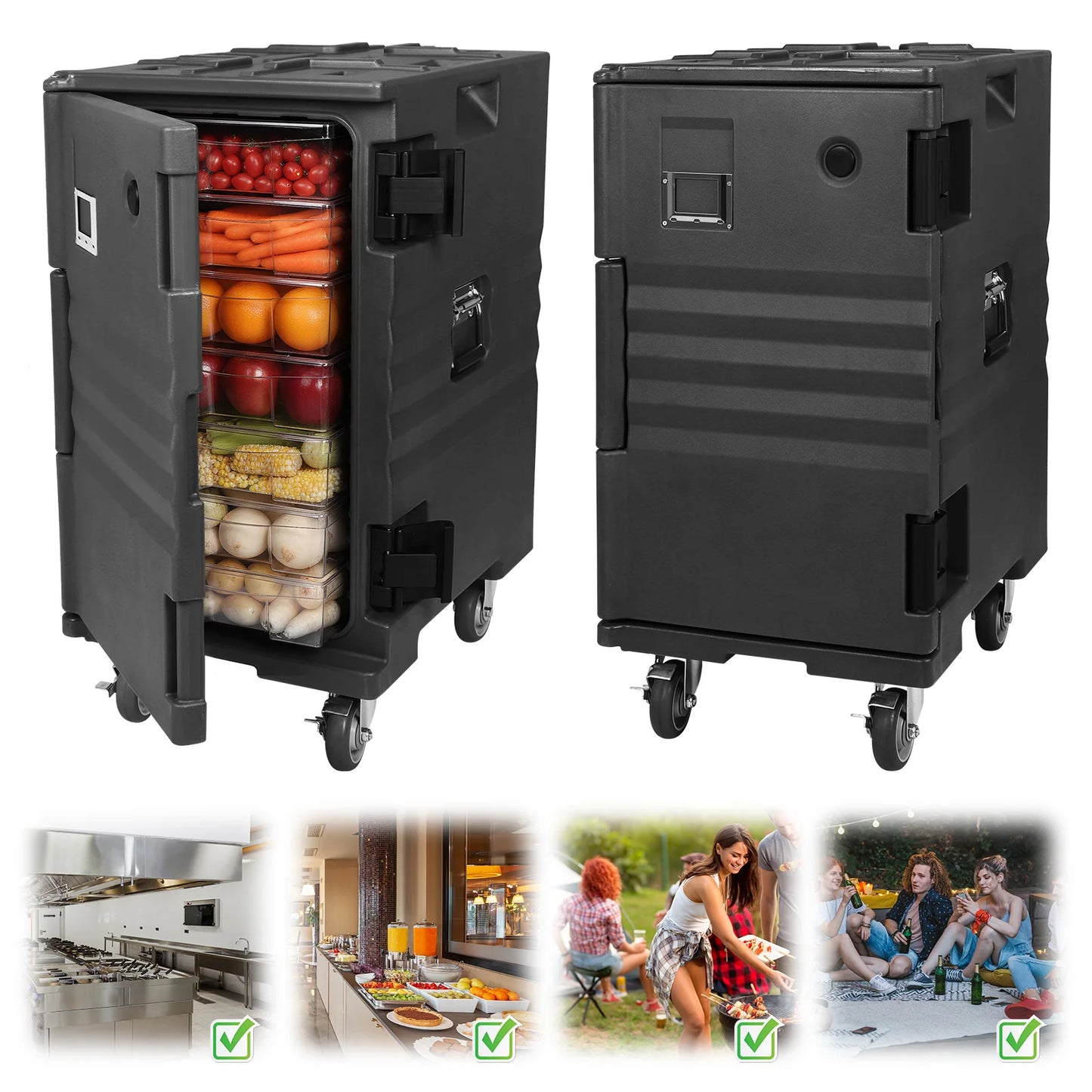 118QT Insulated Food Pan Carrier Insulated Lightweight Thermal Hot Box with Wheels W/Handles