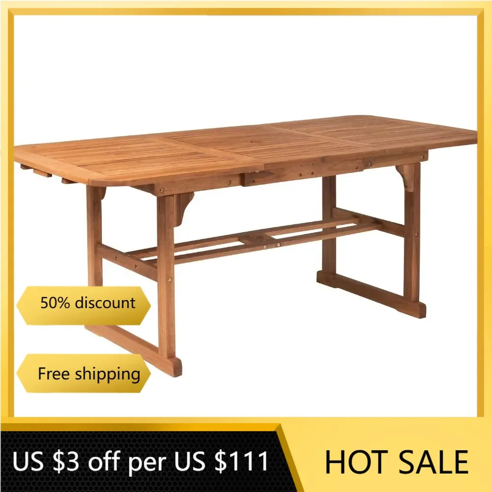 Walker Edison Maui Modern Solid Acacia Wood Slatted Patio Dining Table, 78" Assembly Guide