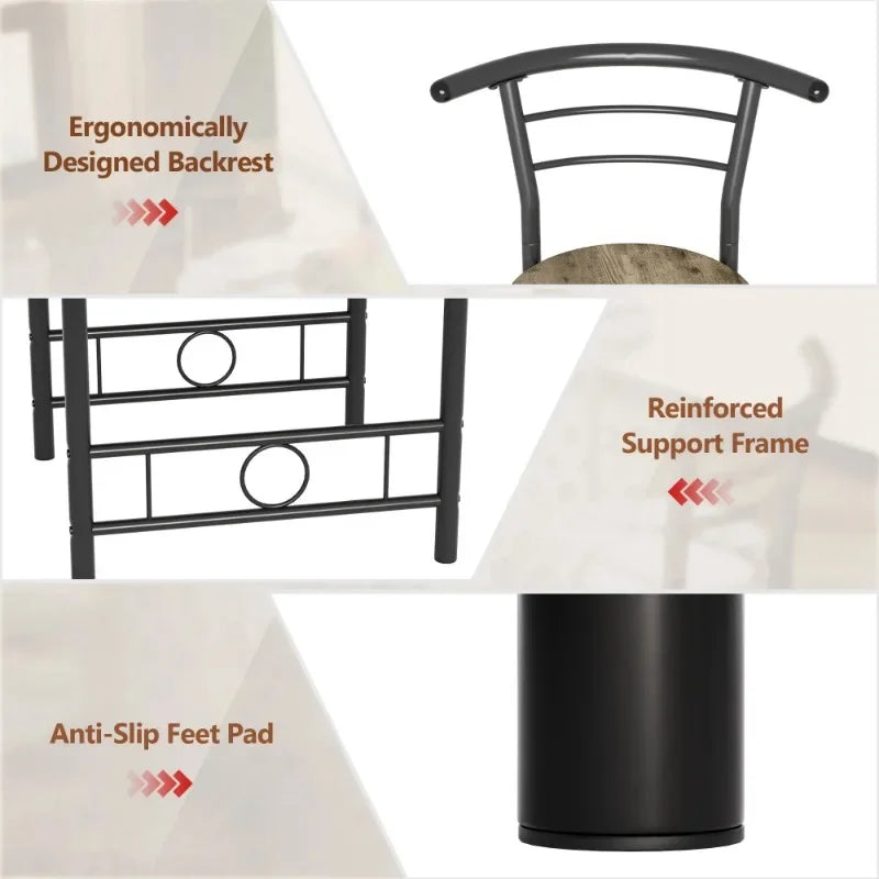 Vineego 3-Piece Small Kitchen Dining Set for 2 Black Wooden Table/Chairs Space Saving Breakfast Set