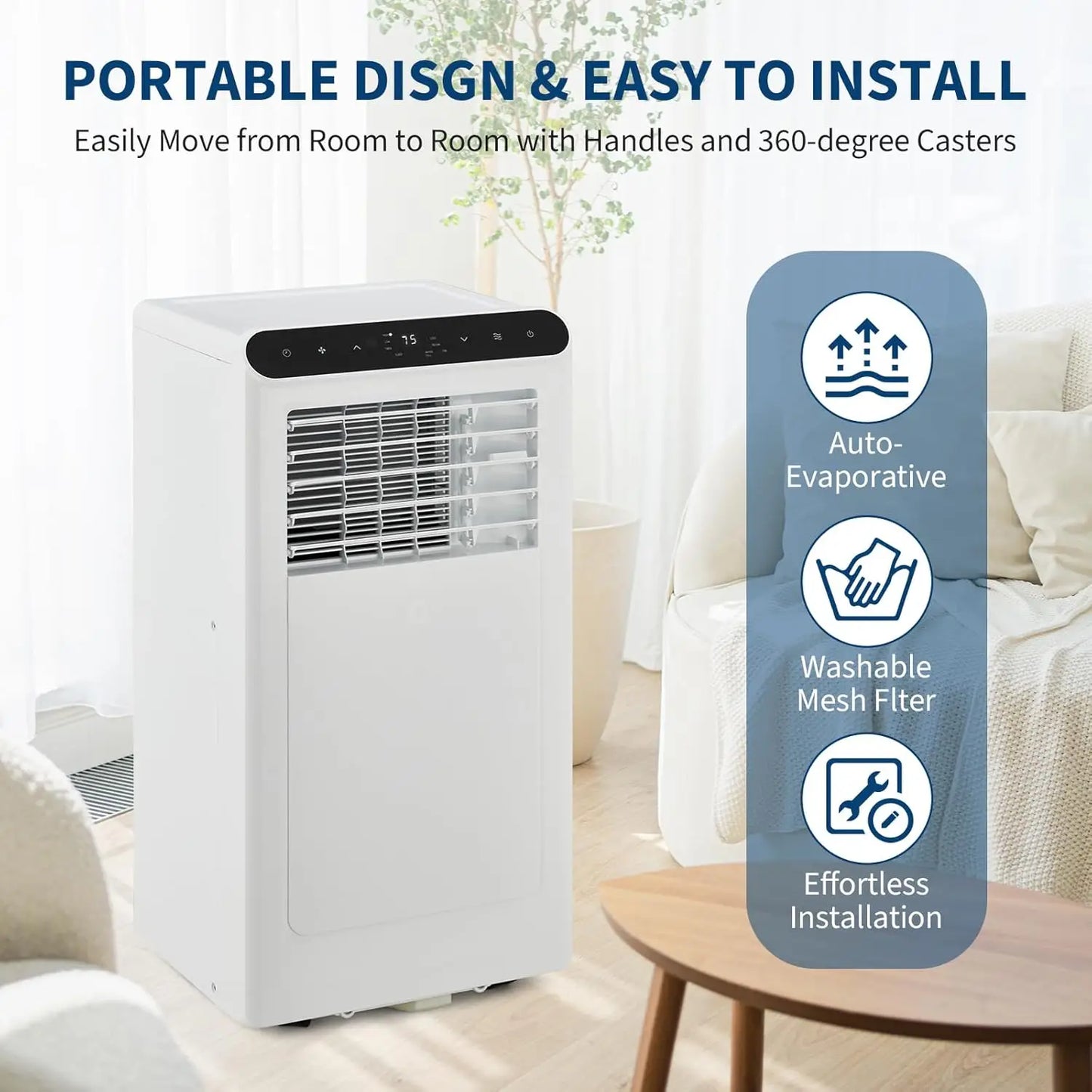 10,000 BTUs Portable Air Conditioners, Portable AC for Room Up to 450 Sq.Ft, 3-IN-1 Quiet AC Unit