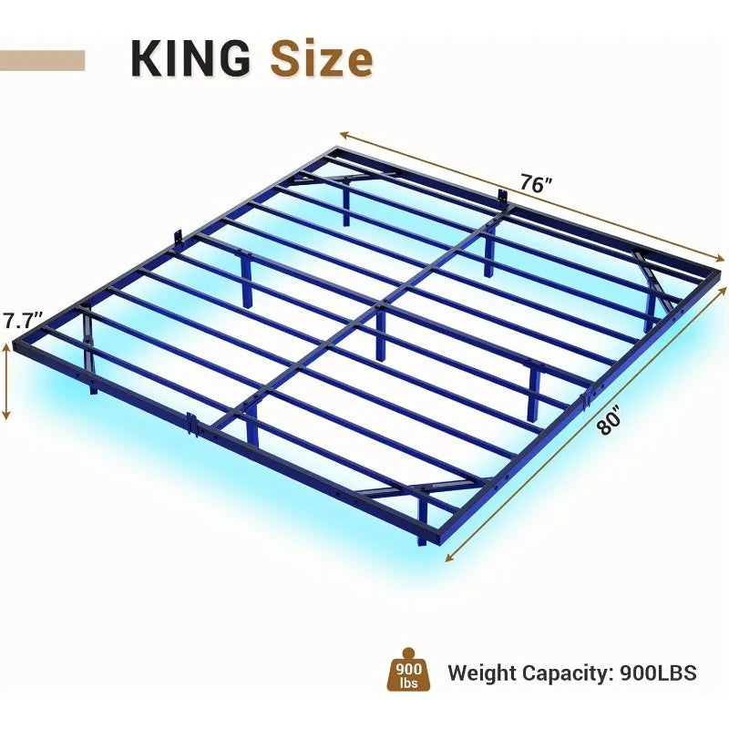 Floating Bed Frame with LED Lights, Metal Platform Full Bed, No Box Spring Needed