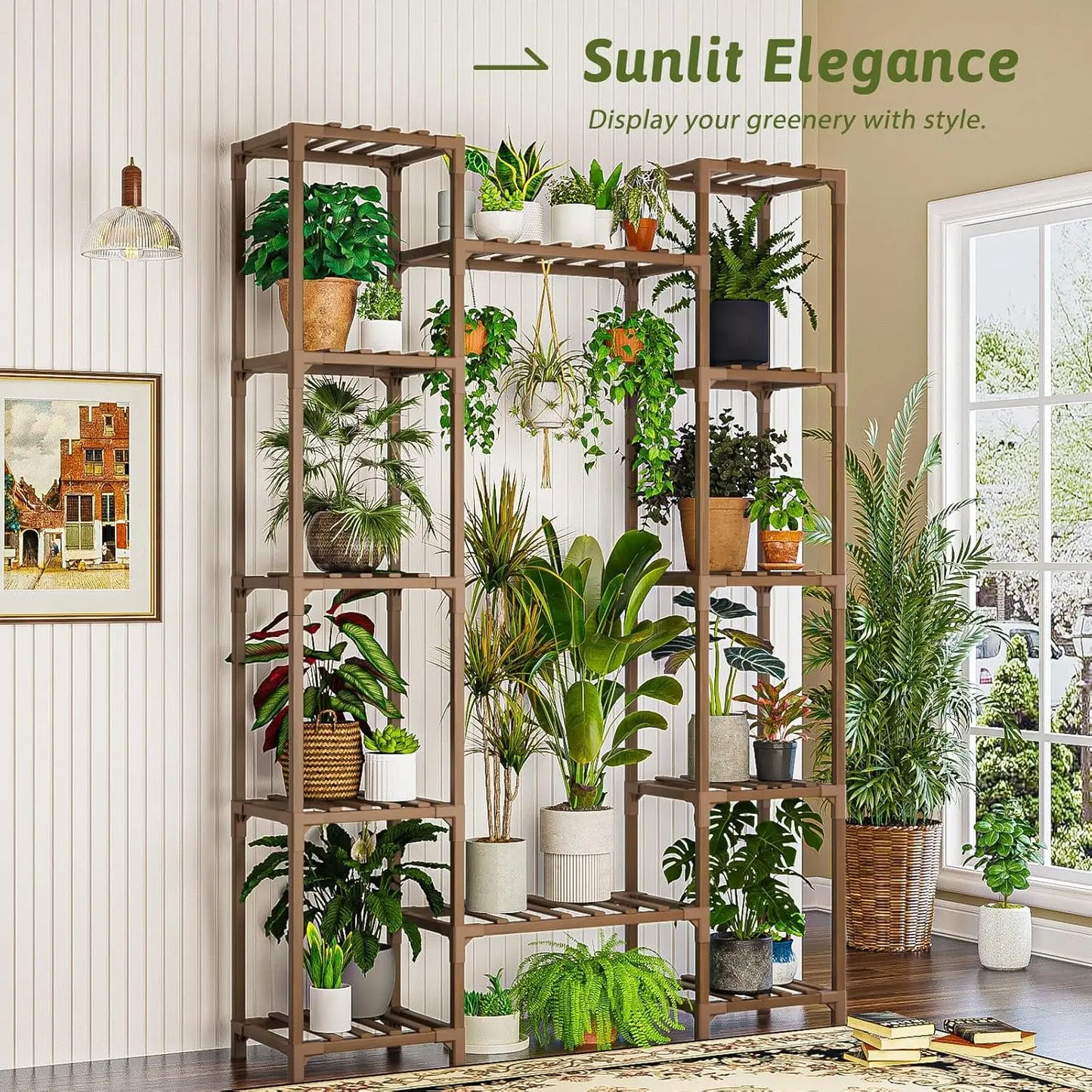 62.2" Tall Wood Plant Stand Indoor Outdoor Tiered Shelf for Multiple Pots Living Room Garden Balcony