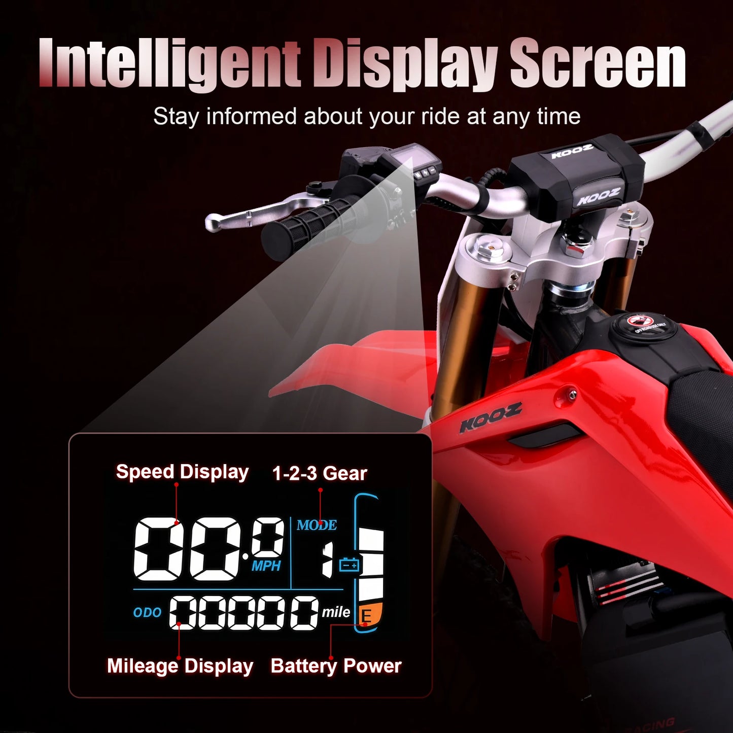 KOOZ HP131E-L 72V 8000W Pro Electric Dirt Bike 3 Speed Electric Motorcycle- 56 MPH w/19"/16" Tires.