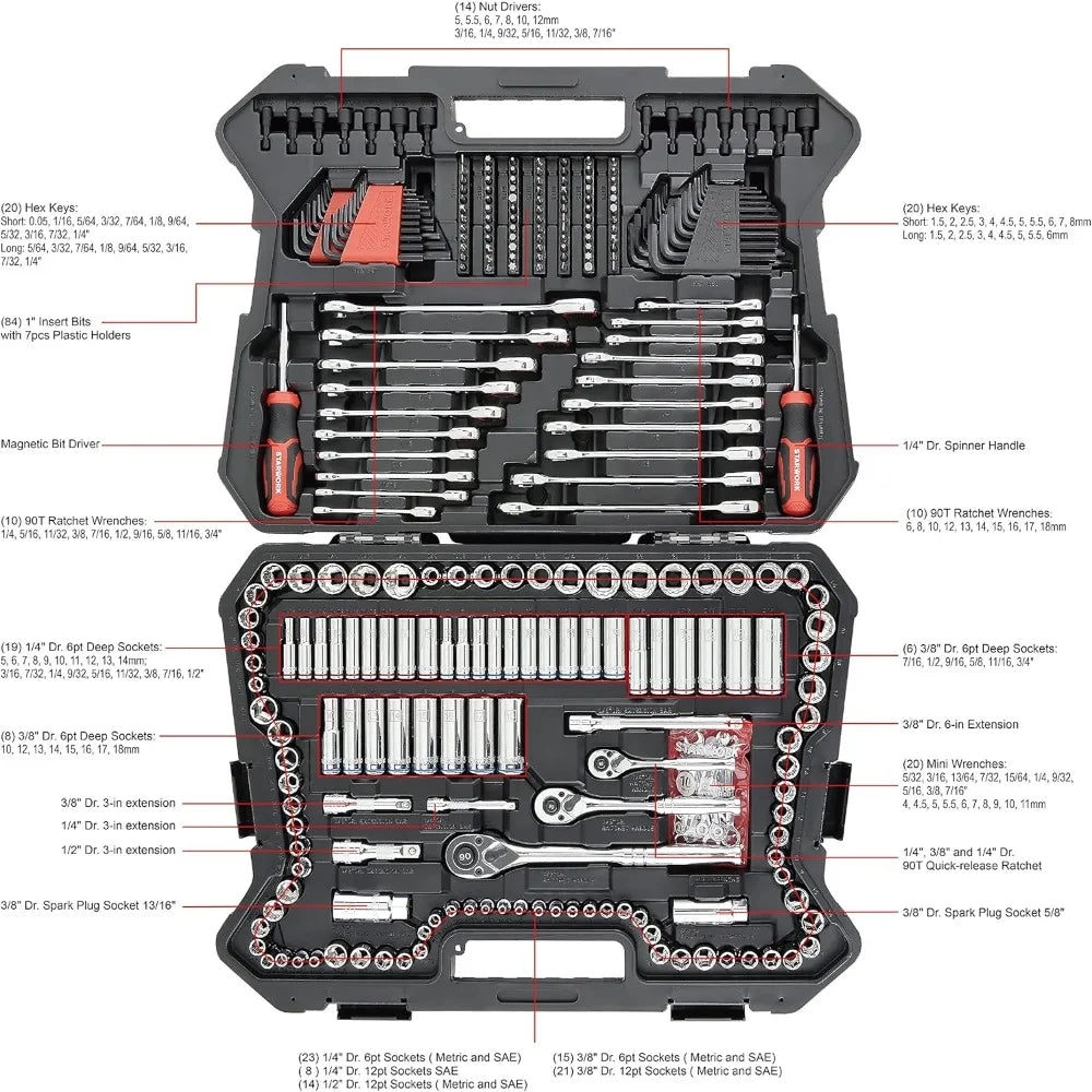 StarWork 303-Piece Mechanics Tool Set and Socket Set, Professional, SAE/Metric