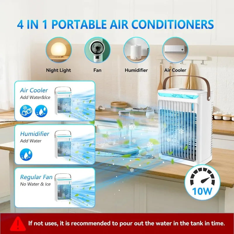 Portable Air, Personal Mini Air Cooler, 5 Wind Speeds,680ml Evaporative Air,7 LED Light