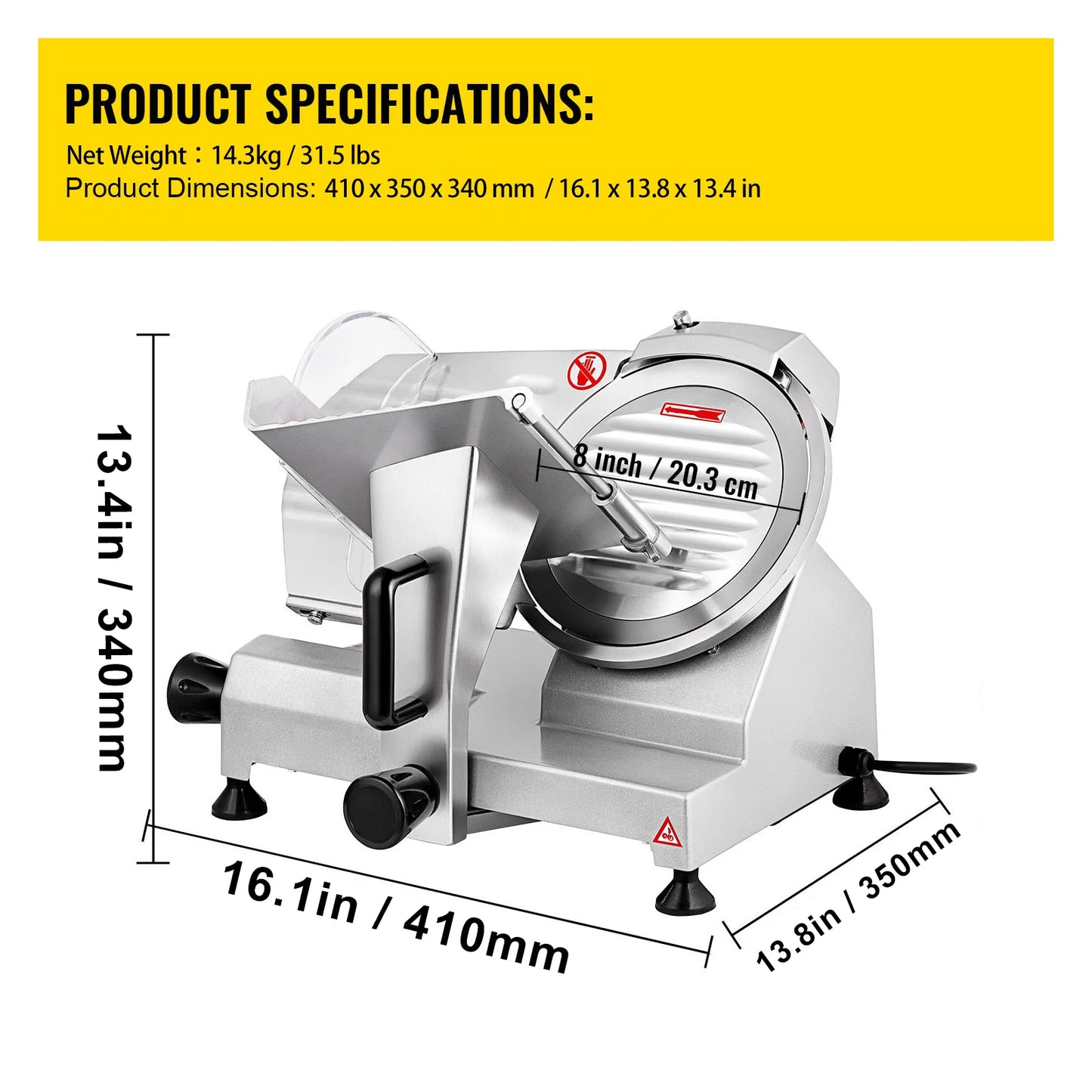 SucceBuy Meat Slicer 8/10inch Carbon Steel Blade Electric Deli Food Slicer Adjustable/Commercial