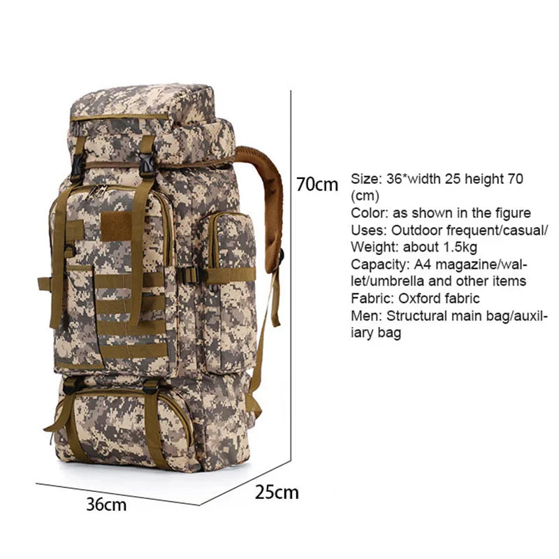 Molle Backpack 80L Tactical Backpack 600D Oxford Cloth Waterproof Bag Outdoor Military Rucksacks