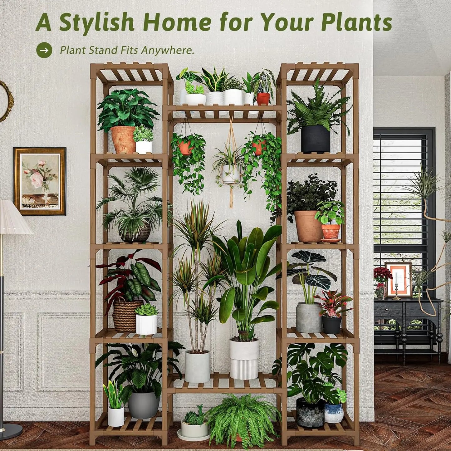 62.2" Tall Wood Plant Stand Indoor Outdoor Tiered Shelf for Multiple Pots Living Room Garden Balcony