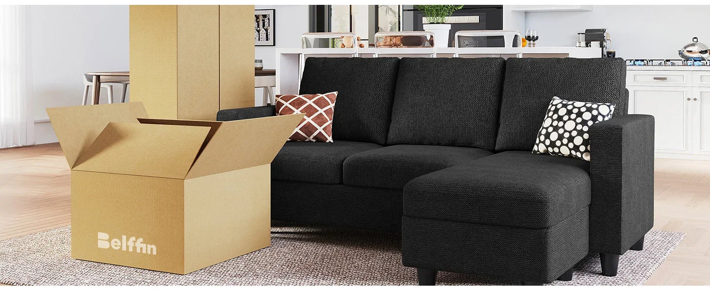 Convertible Sectional Sofa with Linen Fabric, Modern Couch with Reversible Chaise for Living Room and Small Space