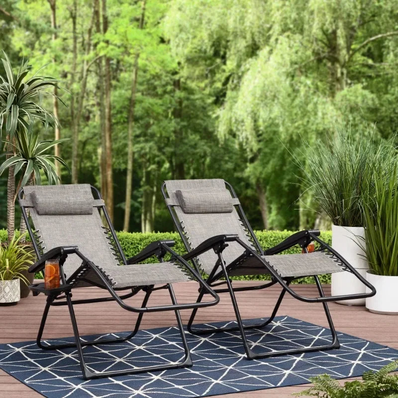 Mainstays Reclining Zero-Gravity Outdoor Lounge Chair Set of 2 with Cup Holder Gray