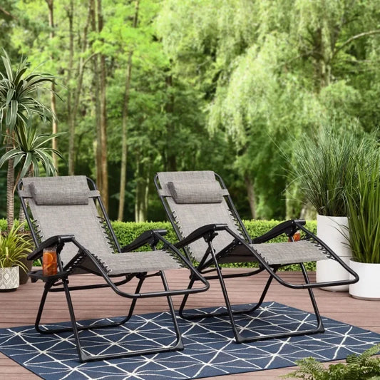 Mainstays Reclining Zero-Gravity Outdoor Lounge Chair Set of 2 with Cup Holder Gray