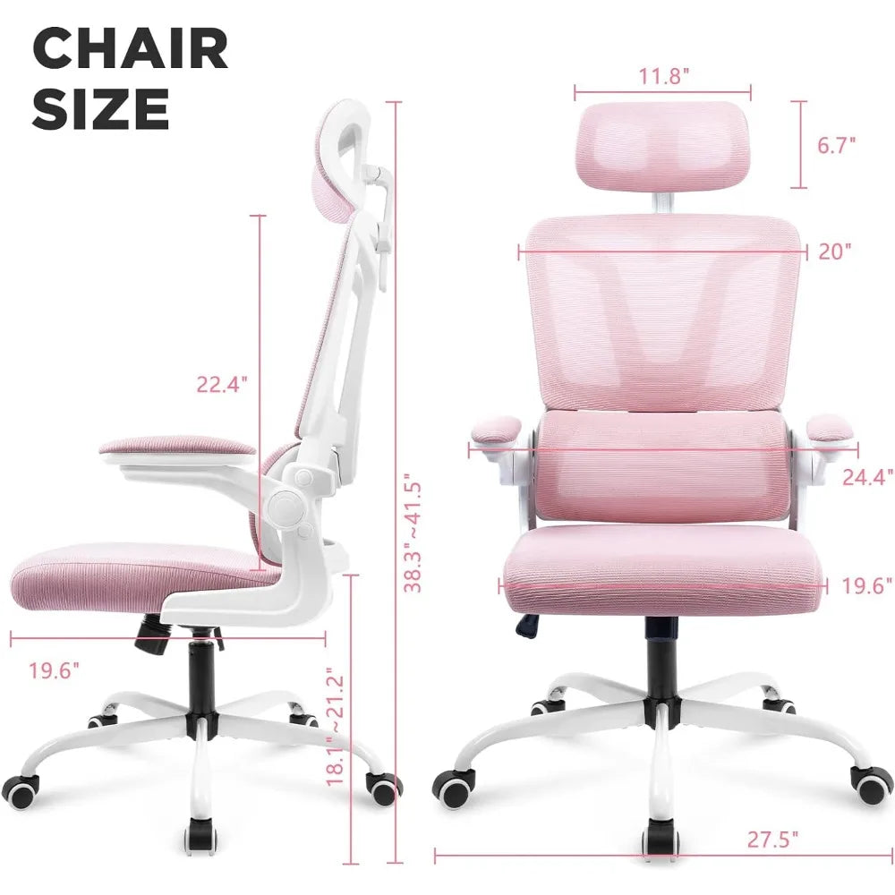 Rocking Office Desk Chair Pink Ergonomic Office Chair W/ Lumbar Support Pillow