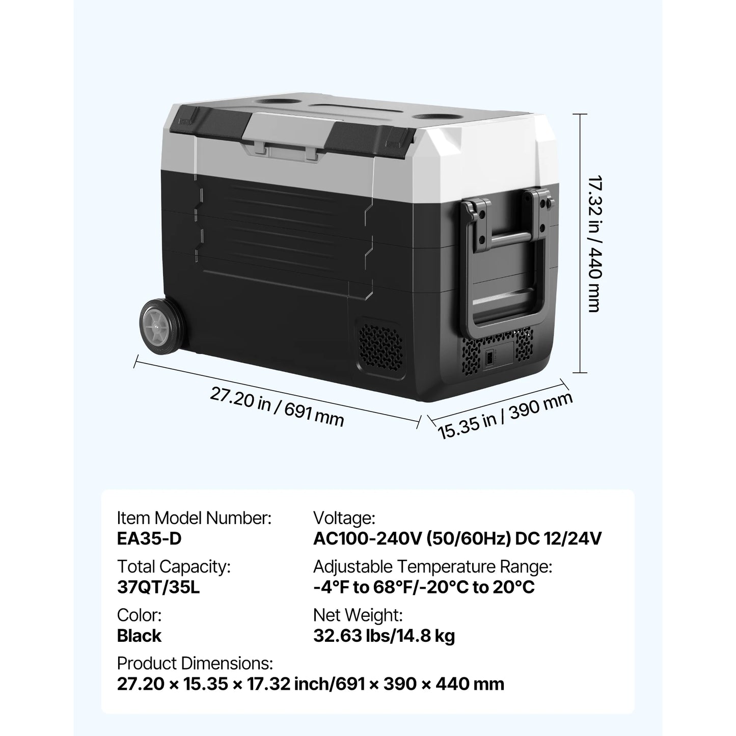 SucceBuy 35L 45L 55L Portable w/Handle Car Refrigerator -4°F to 68°F Truck Refrigerator/Freezer