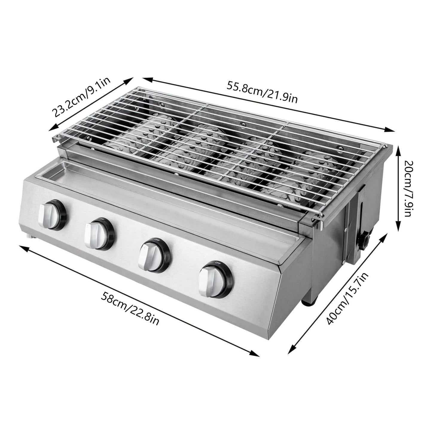 Portable Bbq Propane Gas Grill With 4 Burners Stainless Steel Patio Garden Barbecue