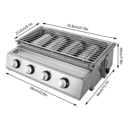 Portable Bbq Propane Gas Grill With 4 Burners Stainless Steel Patio Garden Barbecue