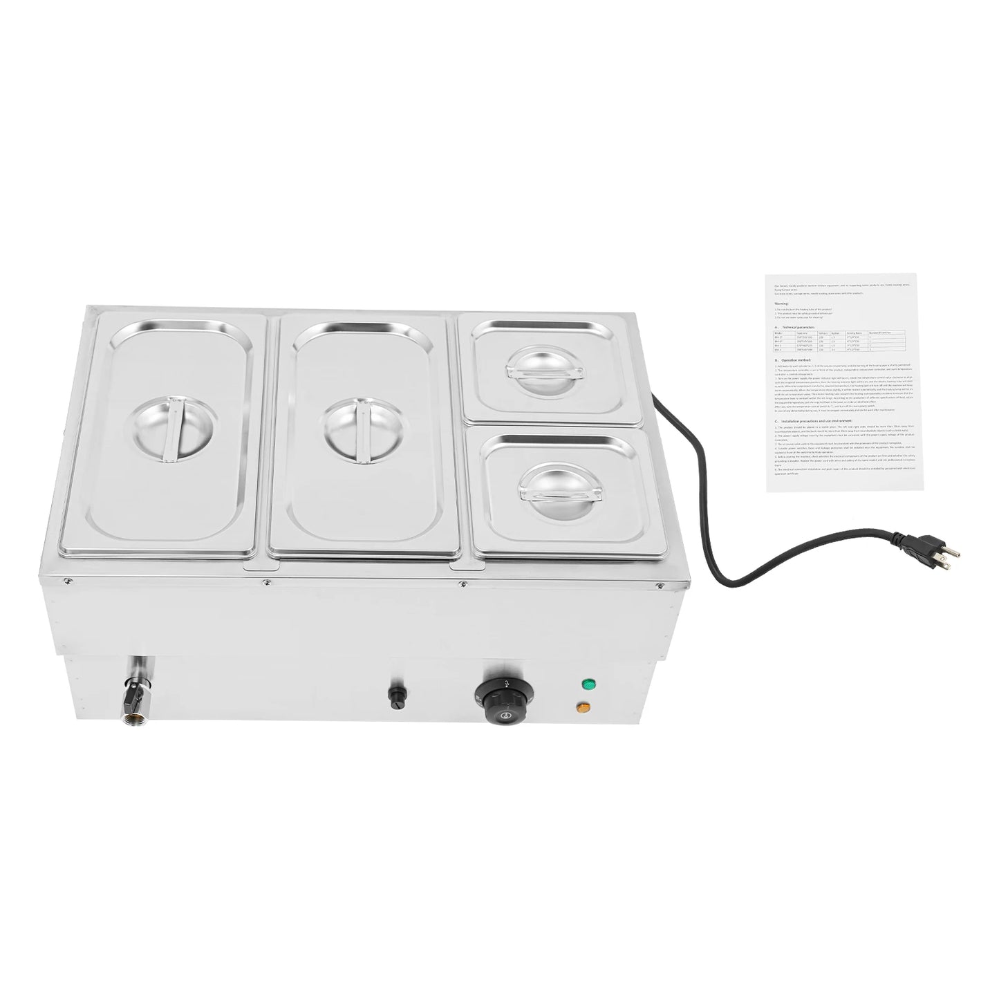 Electric 4-pan Food Warmer Commercial Stainless Steel Buffet Server Adjustable