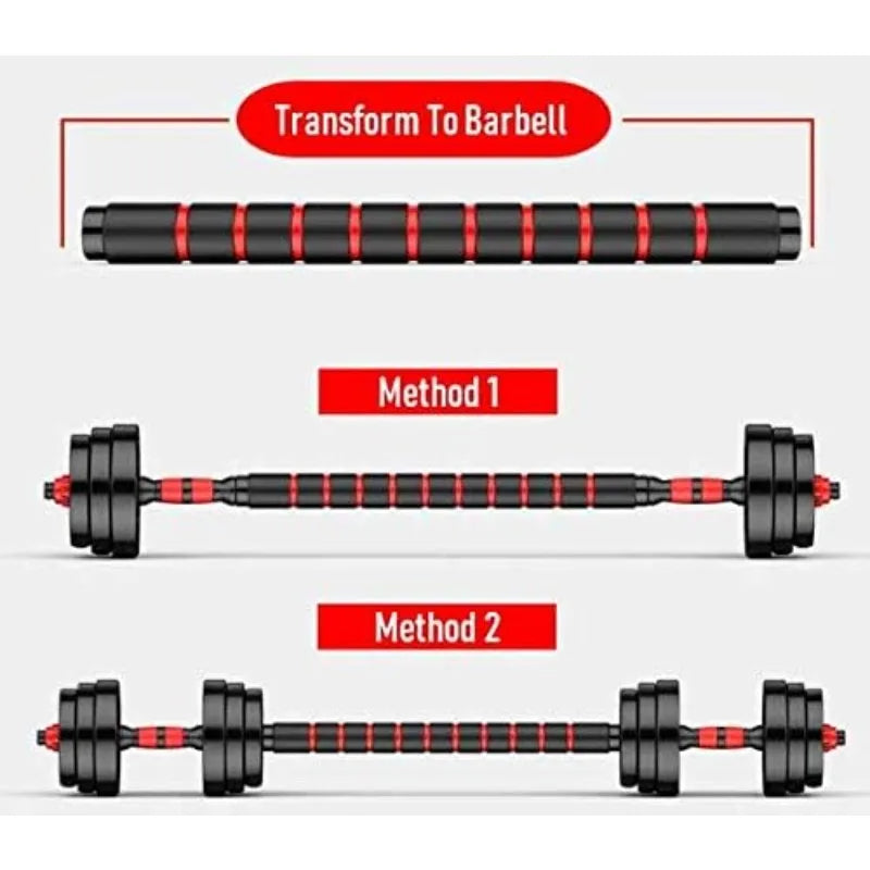 Adjustable Dumbbell Barbell Set (66LB) Weight with Connecting Rod 2 in 1  Workout Exercise Equipment
