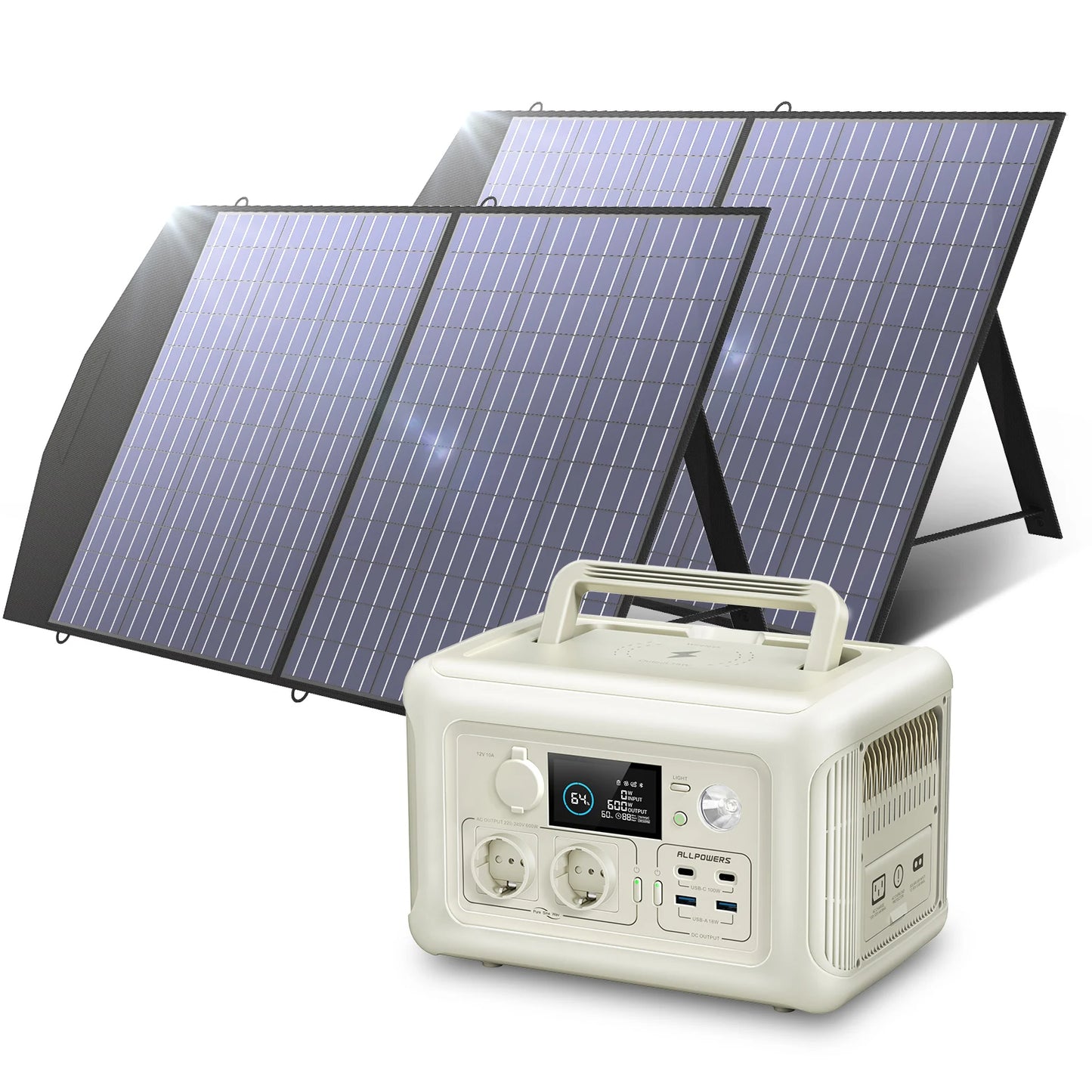 ALLPOWERS Solar Panel kit 100W 140W 200W Portable Charger w/Portable Power Station 600W LiFePO4