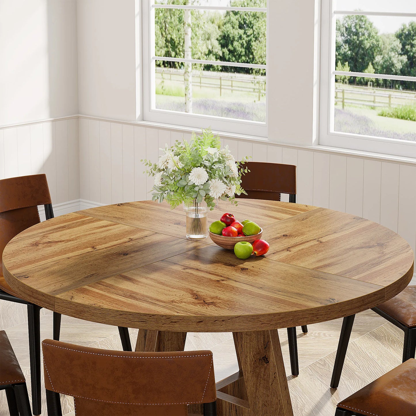 Tribesigns Round Dining Table for 4, 47 Inch Farmhouse Small Dinner Table Kitchen for Dining Room