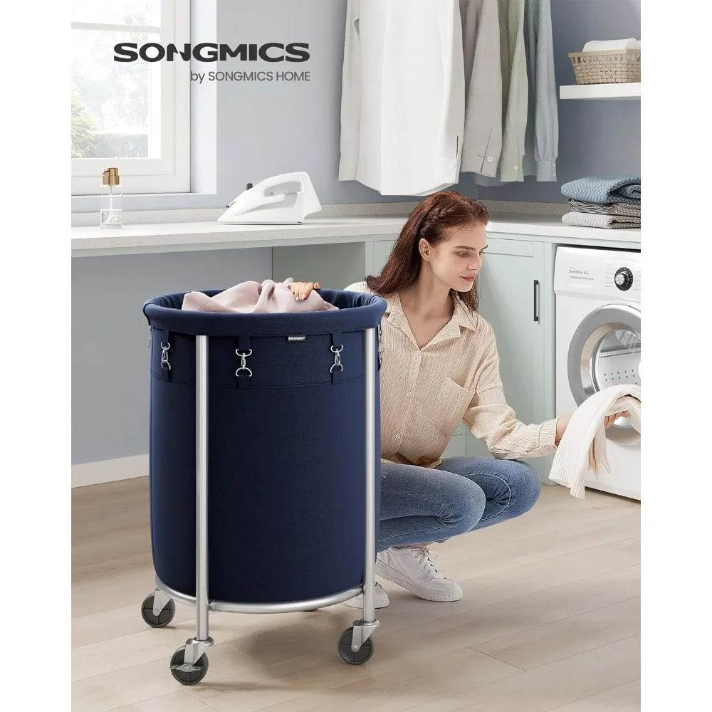 SONGMICS Laundry Basket with Wheels, Rolling Laundry Hamper, 29 Gal w/ Steel Frame and Removable Bag