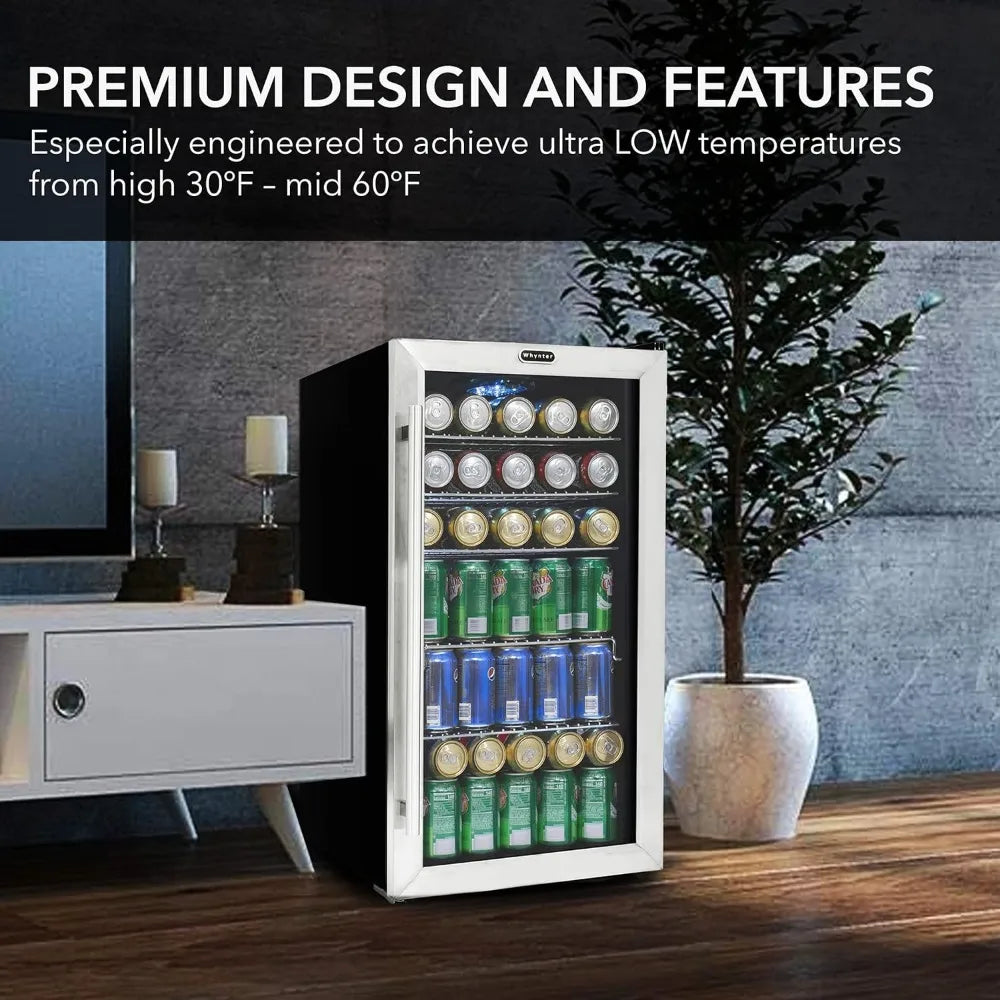 Beverage Refrigerator With Internal Fan – Stainless Steel 120-Can Capacity Refrigerators Mini Fridge