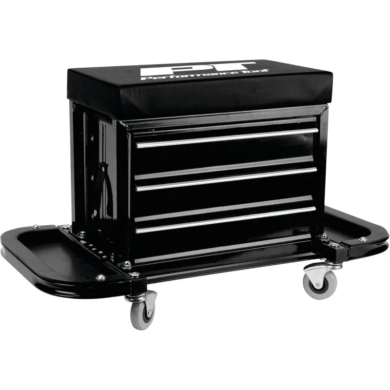 home. W85025 3-Drawer Rolling Tool Chest Seat With Magnetic Side Trays, Black