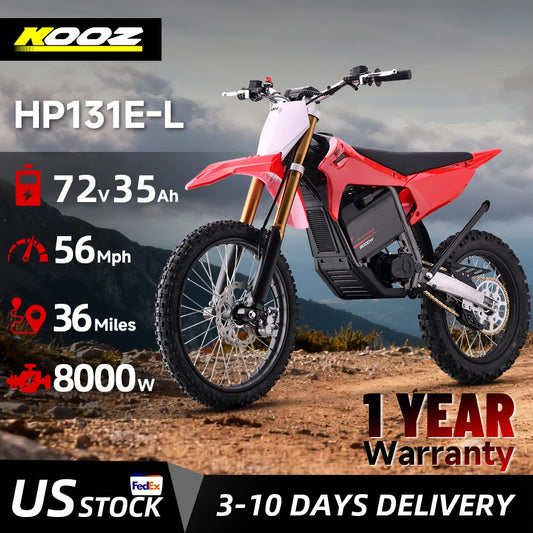 KOOZ HP131E-L 72V 8000W Pro Electric Dirt Bike 3 Speed Electric Motorcycle- 56 MPH w/19"/16" Tires.