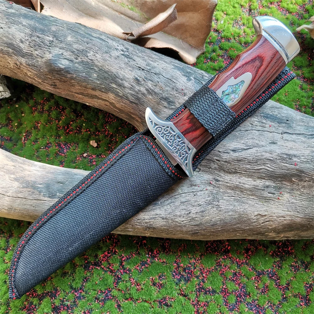 Knife, Fixed Blade with Wood Handle, 7Cr13 Steel with Scabbard - My Store